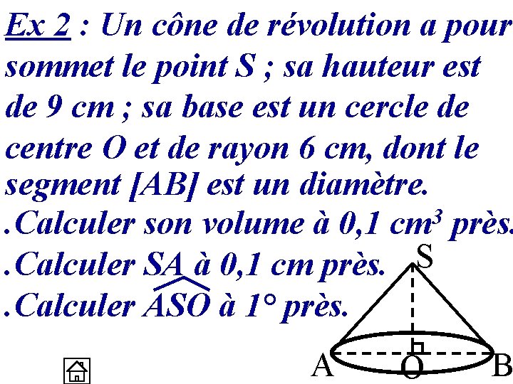 Ex 2 : Un cône de révolution a pour sommet le point S ;
