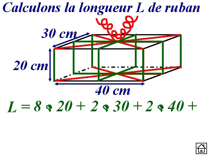 Calculons la longueur L de ruban 30 cm 20 cm 40 cm L =