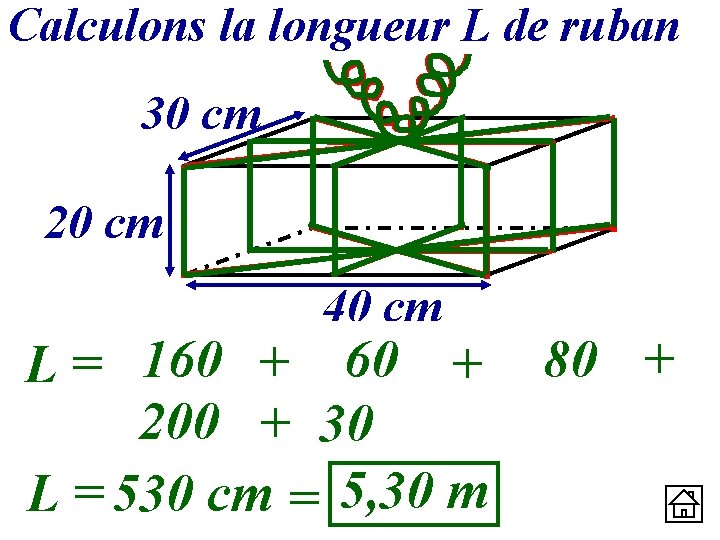 Calculons la longueur L de ruban 30 cm 20 cm 40 cm 8040 +