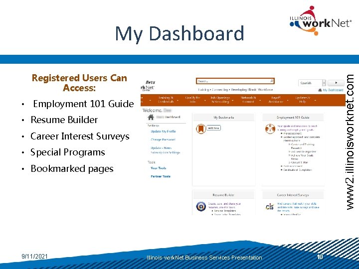 My Dashboard www 2. illinoisworknet. com Registered Users Can Access: • Employment 101 Guide
