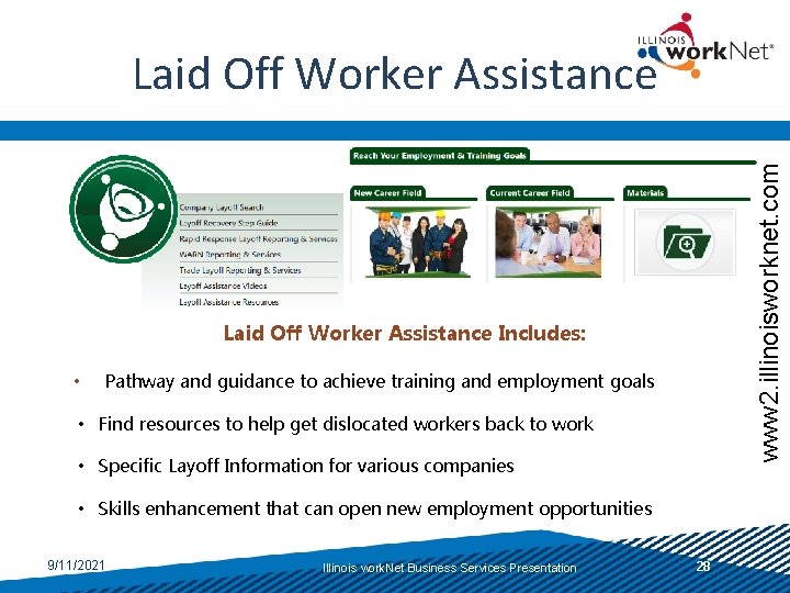 www 2. illinoisworknet. com Laid Off Worker Assistance Includes: • Pathway and guidance to