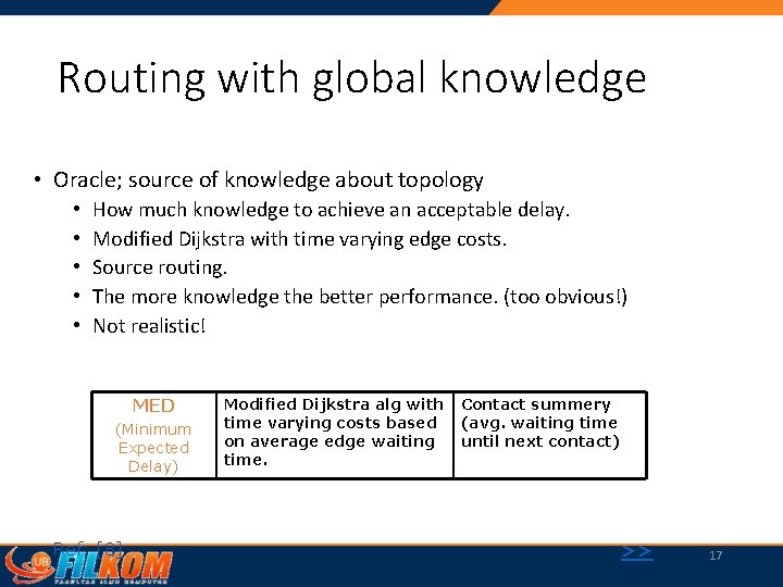 Routing with global knowledge • Oracle; source of knowledge about topology • • •