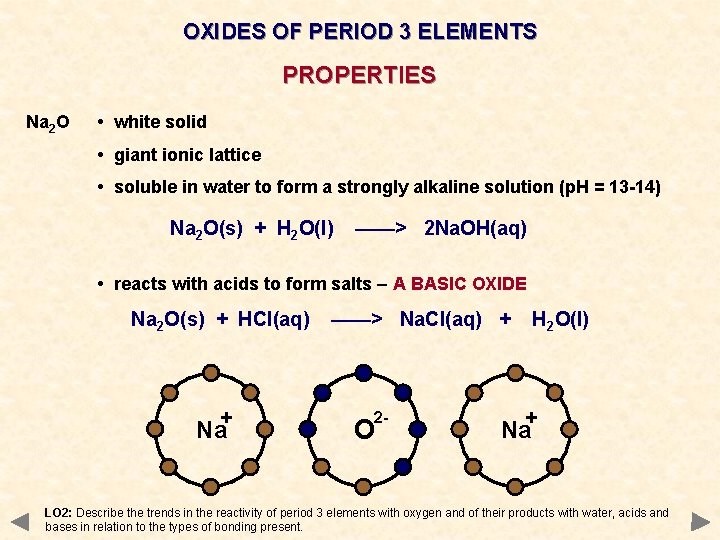 OXIDES OF PERIOD 3 ELEMENTS PROPERTIES Na 2 O • white solid • giant