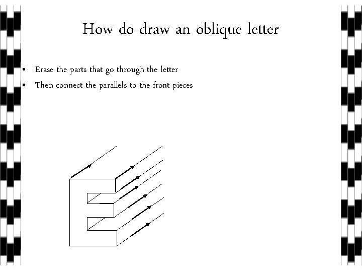 How do draw an oblique letter • Erase the parts that go through the