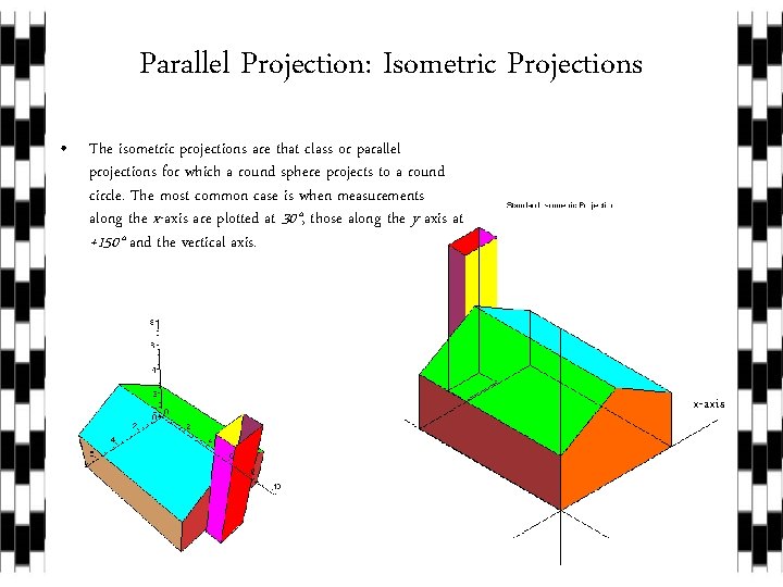 Parallel Projection: Isometric Projections • The isometric projections are that class or parallel projections