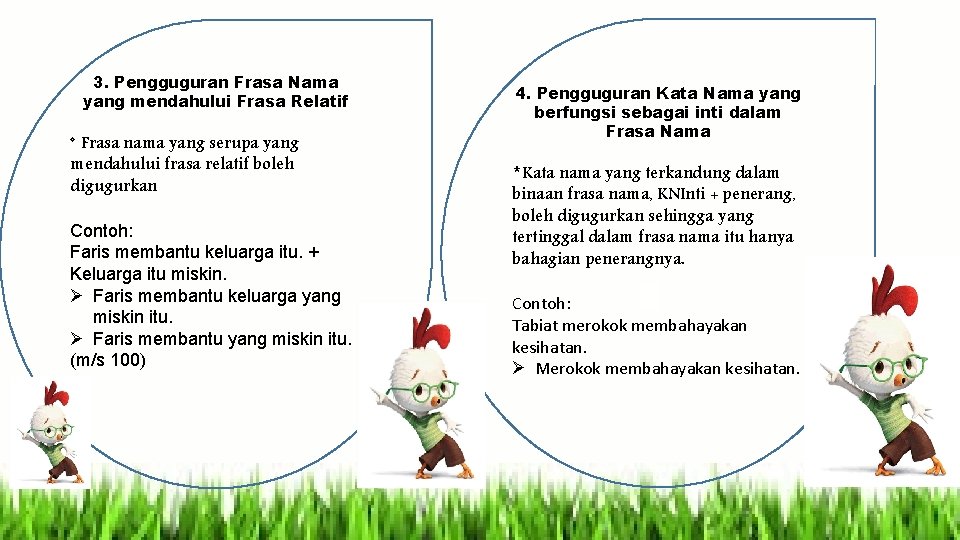 3. Pengguguran Frasa Nama yang mendahului Frasa Relatif * Frasa nama yang serupa yang