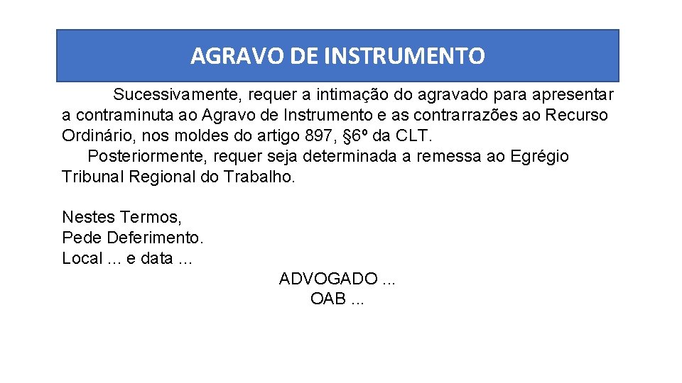 AGRAVO DE INSTRUMENTO Sucessivamente, requer a intimação do agravado para apresentar a contraminuta ao