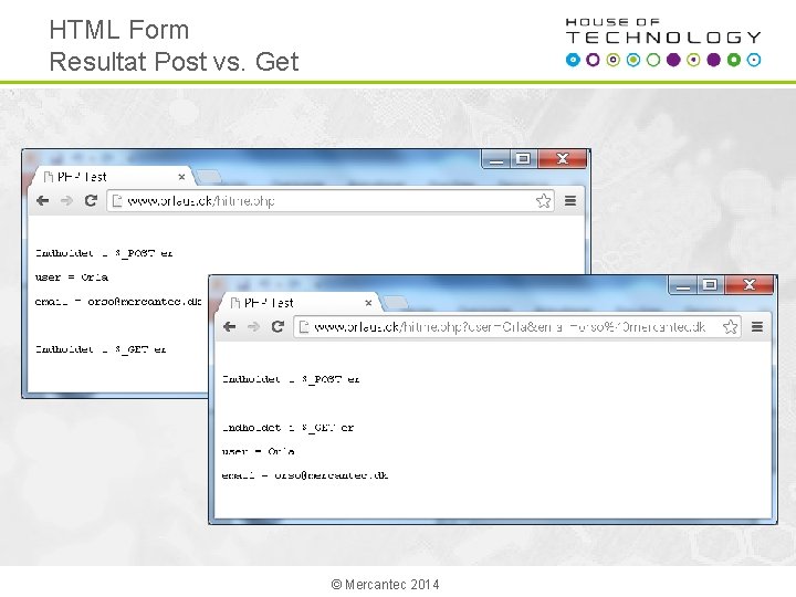 HTML Form Resultat Post vs. Get © Mercantec 2014 