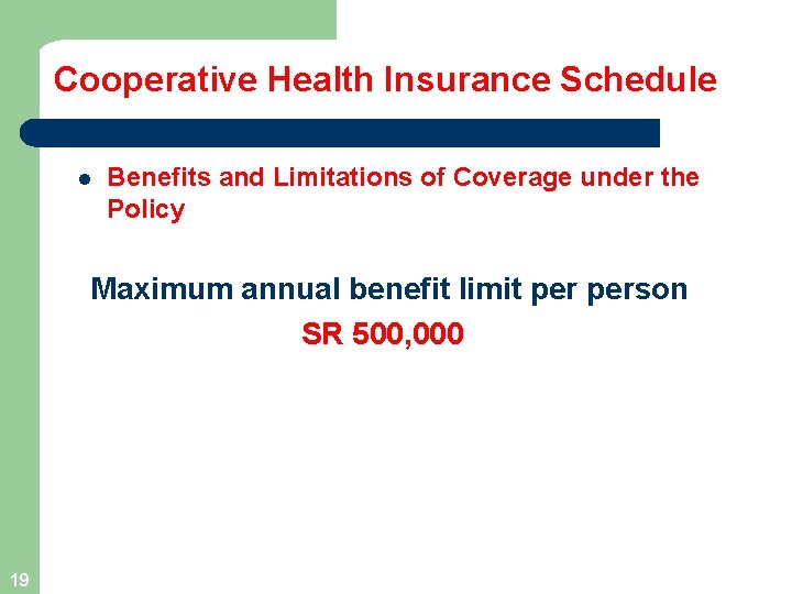 Cooperative Health Insurance Schedule l Benefits and Limitations of Coverage under the Policy Maximum