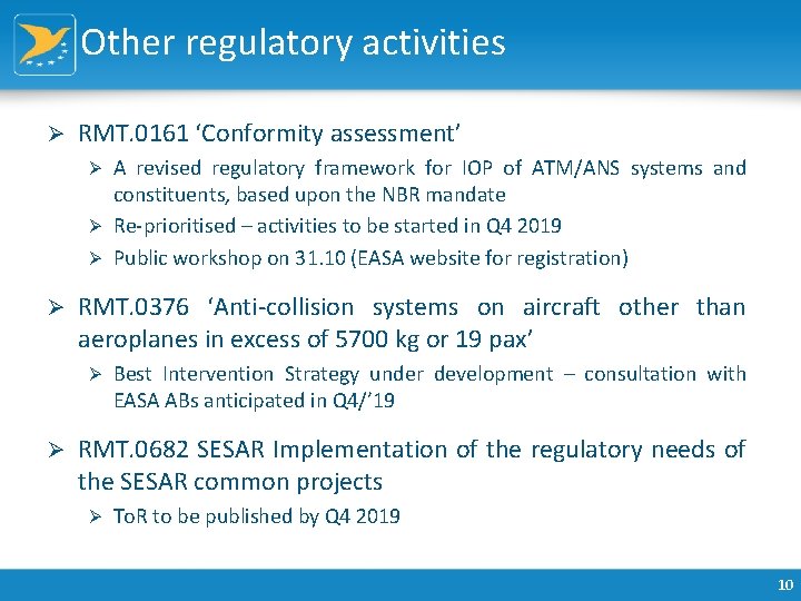 Other regulatory activities Ø RMT. 0161 ‘Conformity assessment’ A revised regulatory framework for IOP