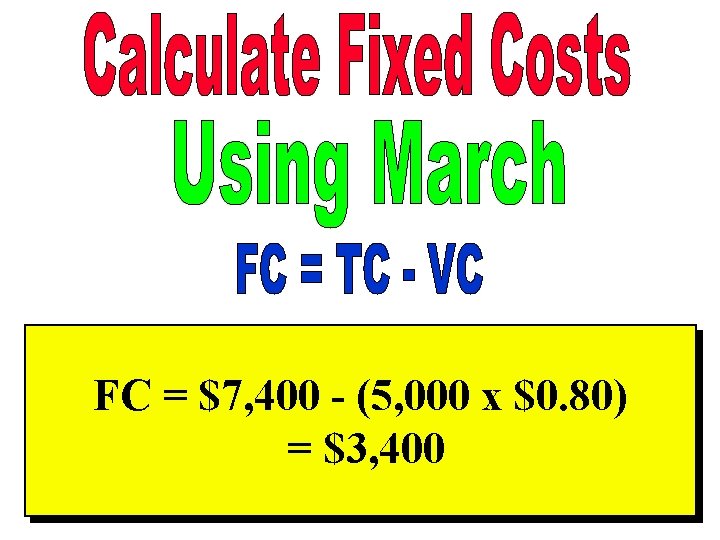 FC = $7, 400 - (5, 000 x $0. 80) = $3, 400 