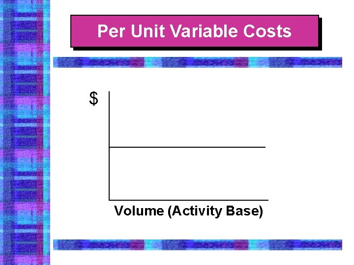 Per Unit Variable Costs $ Volume (Activity Base) 7 