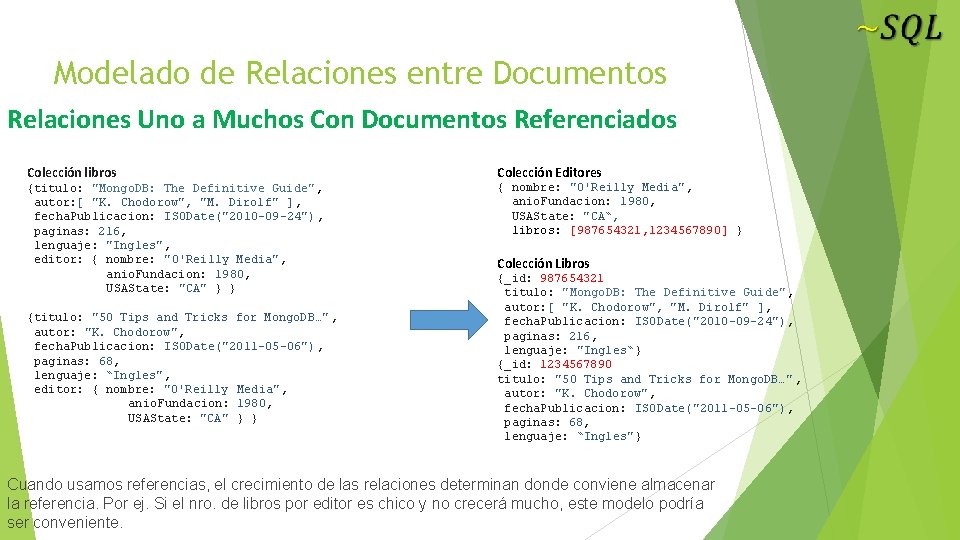 Modelado de Relaciones entre Documentos Relaciones Uno a Muchos Con Documentos Referenciados Colección libros