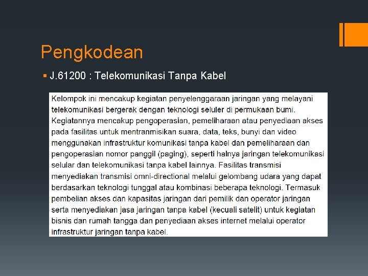 Pengkodean § J. 61200 : Telekomunikasi Tanpa Kabel 