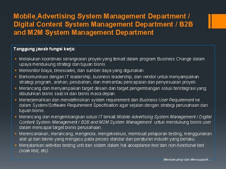 Mobile Advertising System Management Department / Digital Content System Management Department / B 2