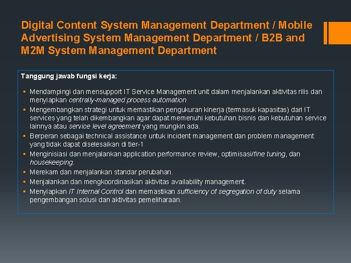Digital Content System Management Department / Mobile Advertising System Management Department / B 2