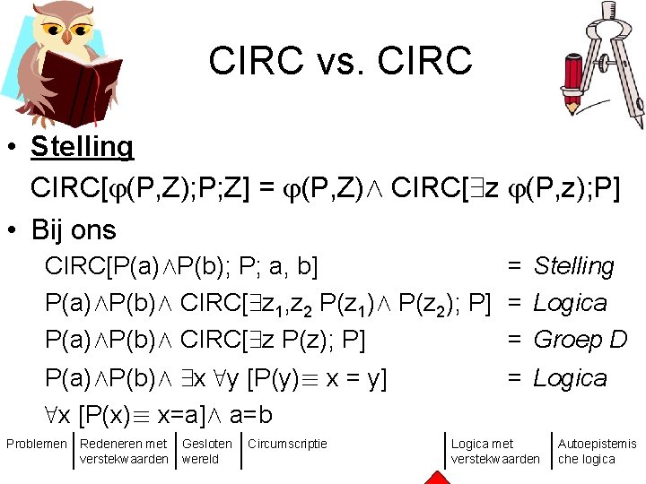 CIRC vs. CIRC • Stelling CIRC[ (P, Z); P; Z] = (P, Z)Æ CIRC[9