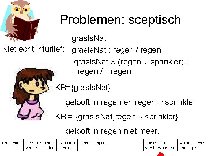 Problemen: sceptisch gras. Is. Nat Niet echt intuïtief: gras. Is. Nat : regen /