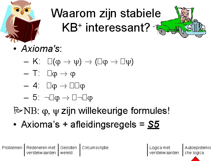 Waarom zijn stabiele KB+ interessant? • Axioma's: – – K: T: 4: 5: �(