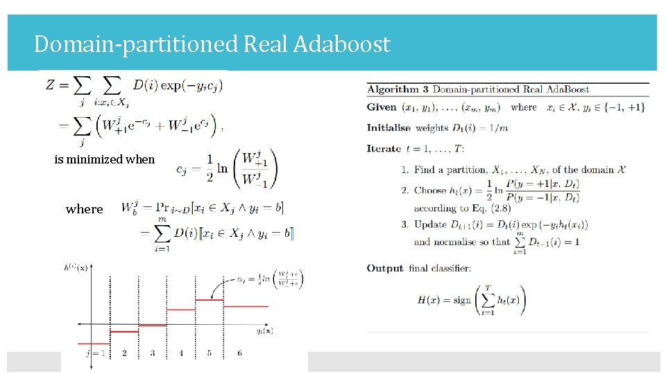 Domain-partitioned Real Adaboost is minimized when where 