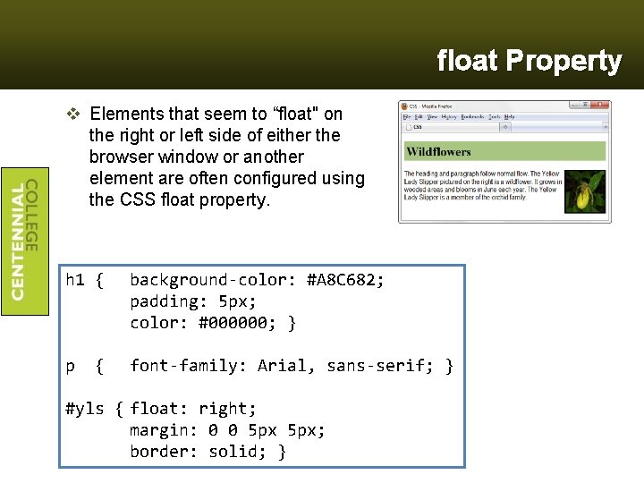 float Property v Elements that seem to “float" on the right or left side