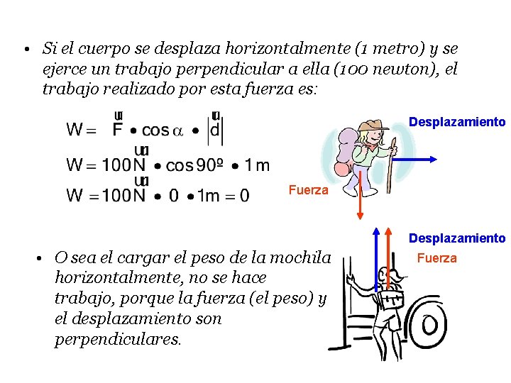  • Si el cuerpo se desplaza horizontalmente (1 metro) y se ejerce un