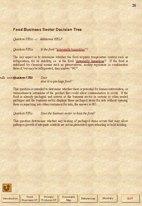 26 Food Business Sector Decision Tree Question FB 1 a - c: Additional HELP