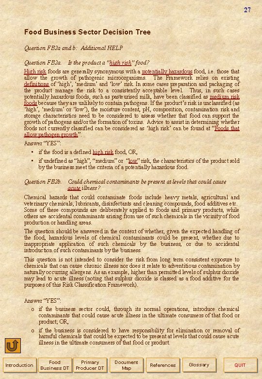 27 Food Business Sector Decision Tree Question FB 2 a and b: Additional HELP