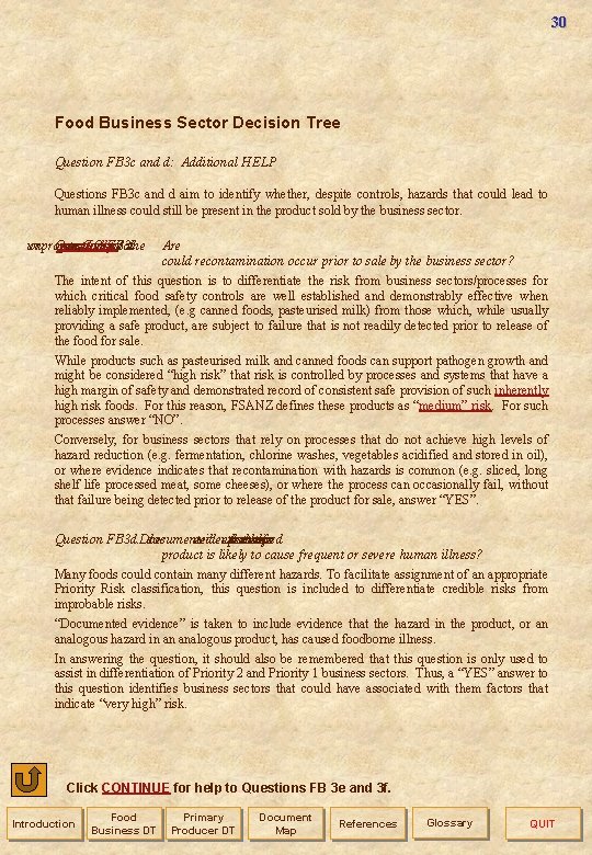 30 Food Business Sector Decision Tree Question FB 3 c and d: Additional HELP