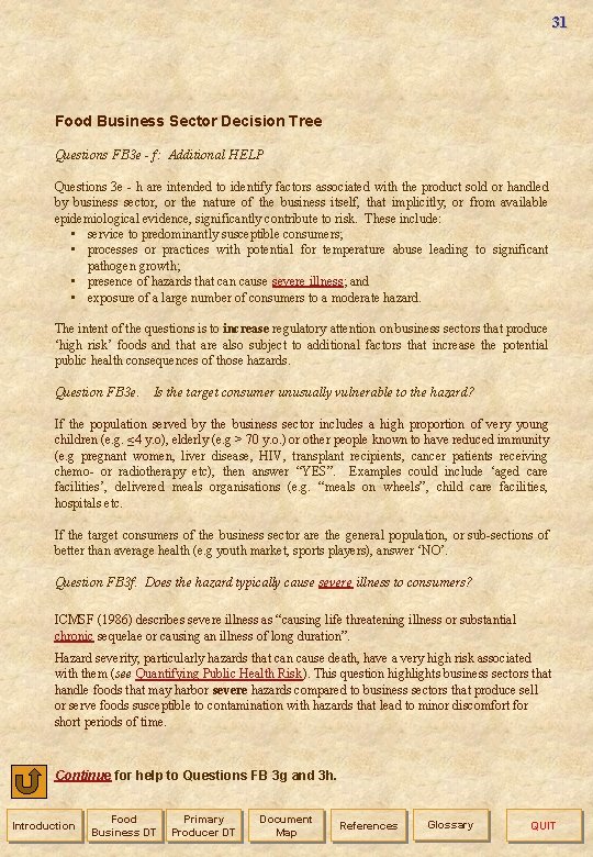 31 Food Business Sector Decision Tree Questions FB 3 e - f: Additional HELP