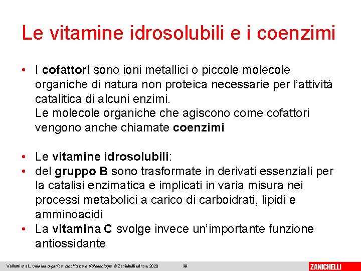 Le vitamine idrosolubili e i coenzimi • I cofattori sono ioni metallici o piccole