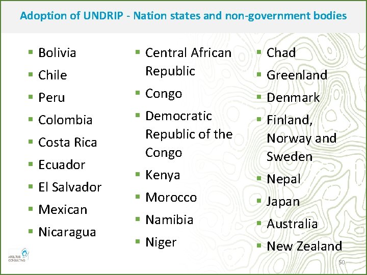 Adoption of UNDRIP - Nation states and non-government bodies § Bolivia § Chile §