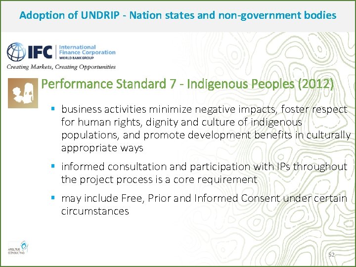 Adoption of UNDRIP - Nation states and non-government bodies Performance Standard 7 - Indigenous