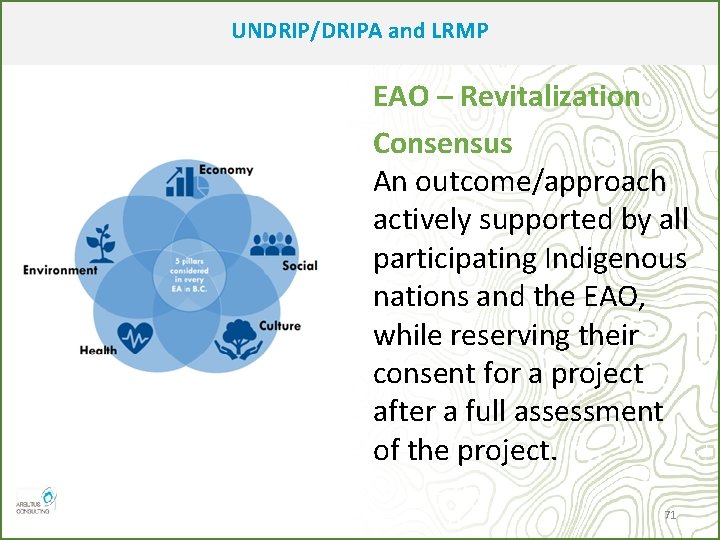 UNDRIP/DRIPA and LRMP EAO – Revitalization Consensus An outcome/approach actively supported by all participating