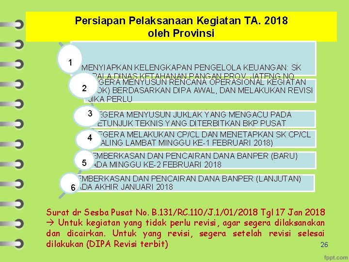 Persiapan Pelaksanaan Kegiatan TA. 2018 oleh Provinsi 1 MENYIAPKAN KELENGKAPAN PENGELOLA KEUANGAN: SK KEPALA