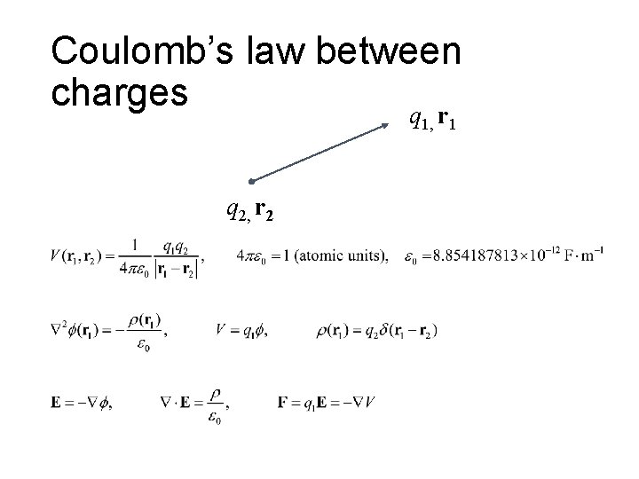 Coulomb’s law between charges q r 1, 1 q 2, r 2 