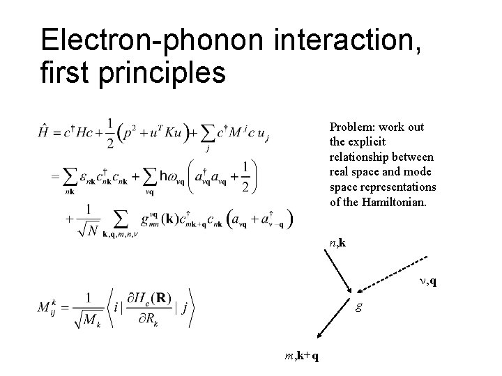Electron-phonon interaction, first principles Problem: work out the explicit relationship between real space and