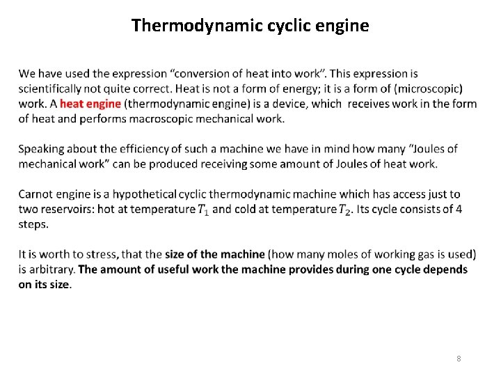 Thermodynamic cyclic engine 8 