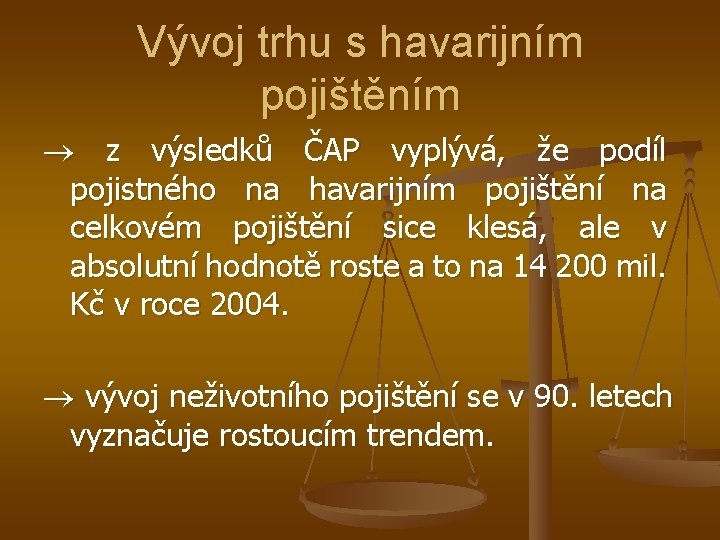 Vývoj trhu s havarijním pojištěním z výsledků ČAP vyplývá, že podíl pojistného na havarijním