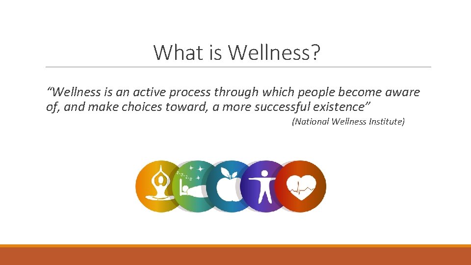 What is Wellness? “Wellness is an active process through which people become aware of,