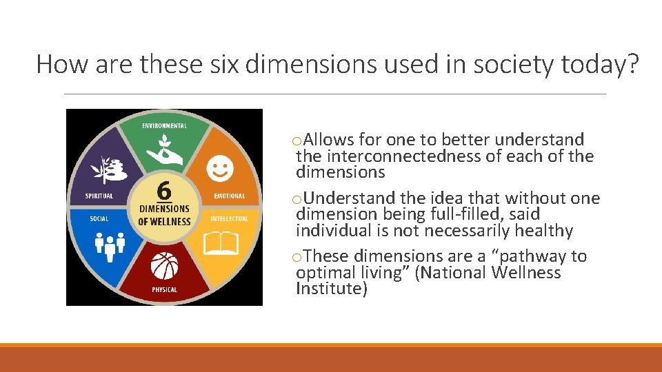 How are these six dimensions used in society today? o. Allows for one to