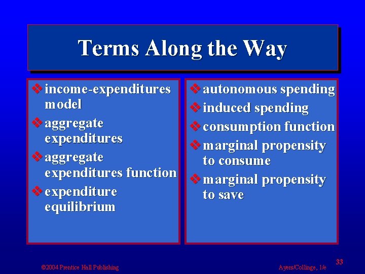 Terms Along the Way v income-expenditures model v aggregate expenditures function v expenditure equilibrium