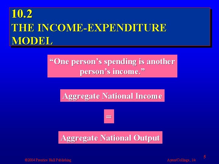 10. 2 THE INCOME-EXPENDITURE MODEL “One person’s spending is another person’s income. ” Aggregate