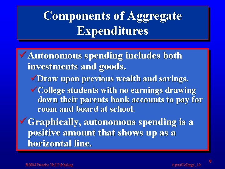 Components of Aggregate Expenditures ü Autonomous spending includes both investments and goods. üDraw upon
