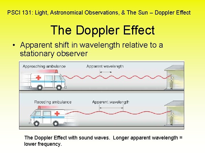 PSCI 131: Light, Astronomical Observations, & The Sun – Doppler Effect The Doppler Effect