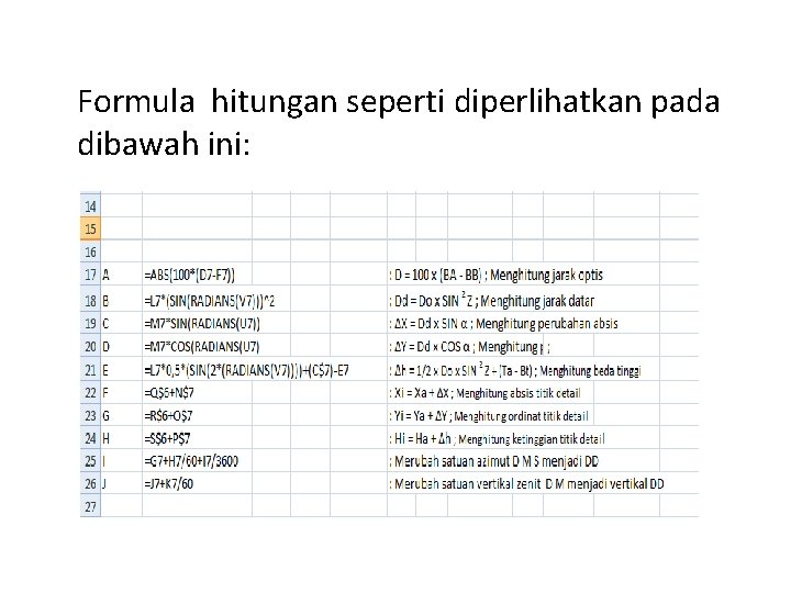Formula hitungan seperti diperlihatkan pada dibawah ini: 