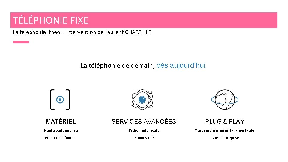 TÉLÉPHONIE FIXE La téléphonie Itneo – Intervention de Laurent CHAREILLE La téléphonie de demain,