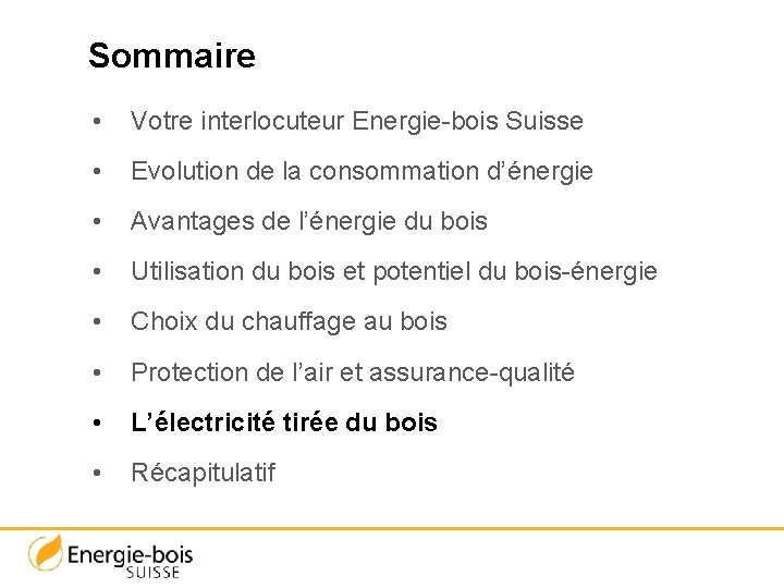 Sommaire • Votre interlocuteur Energie-bois Suisse • Evolution de la consommation d’énergie • Avantages