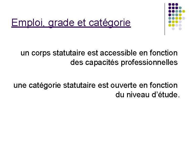 Emploi, grade et catégorie un corps statutaire est accessible en fonction des capacités professionnelles