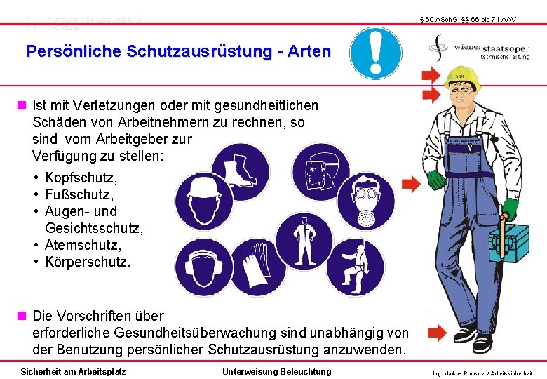 7 7. 1 Persönliche Schutzausrüstung Grundlagen § 69 ASch. G, §§ 66 bis 71